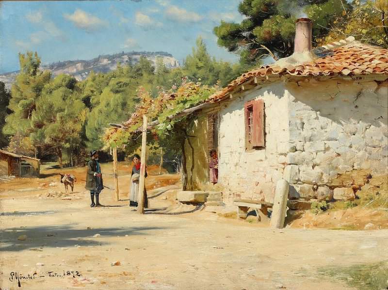 Monsted Peder A Cottage Outside Tatoi In Greece 1892 museum quality