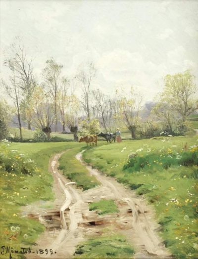 art oil painting reproduction of  Monsted Peder A Country Lane 1899 museum quality handmade