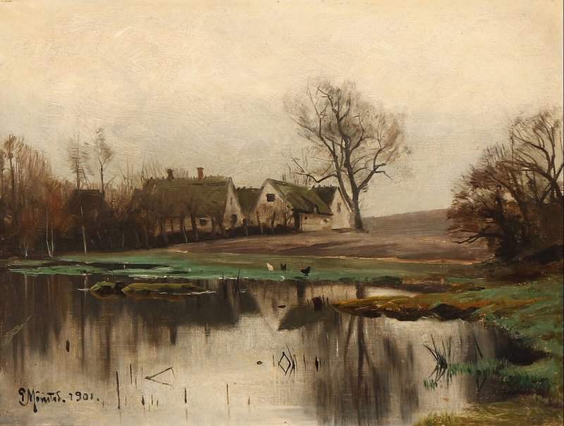 Monsted Peder A Farm By A Pond On A Grey Day 1901 museum quality