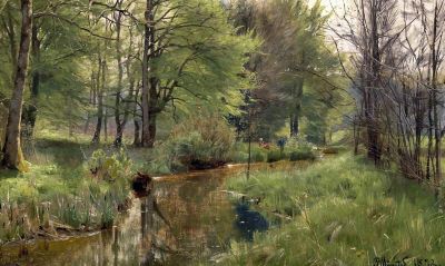 art oil painting reproduction of  Monsted Peder A Fishing Trip By The Brook 1892 museum quality handmade