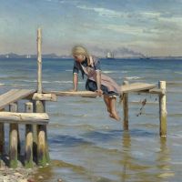 Monsted Peder A Girl On A Small Jetty Near Helleb K. In The Background Sweden 1892