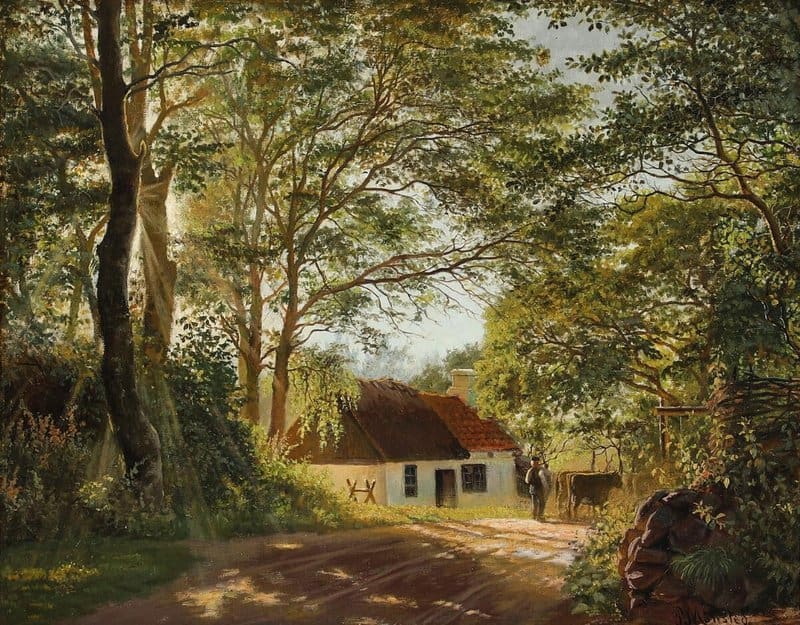 Monsted Peder A Man With His Cows On A Dirt Road With Sunlight Over The Trees 1 museum quality