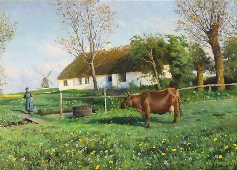 Monsted Peder A Milkmaid On Her Way To Milk The Cow 1925 museum quality