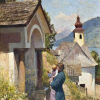 Monsted Peder A Mother And Child By A Chapel Kitzbuhel 1917