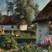 Monsted Peder A Peasant Woman And A Little Girl Working In The Garden 1923