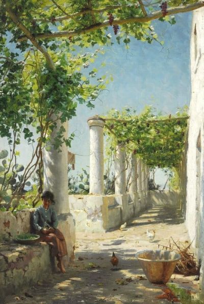 art oil painting reproduction of  Monsted Peder A Pergola From Anacapri 1898 museum quality handmade