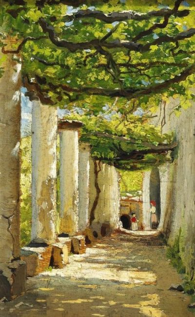 art oil painting reproduction of  Monsted Peder A Shady Pergola On Capri Ca. 1884 museum quality handmade