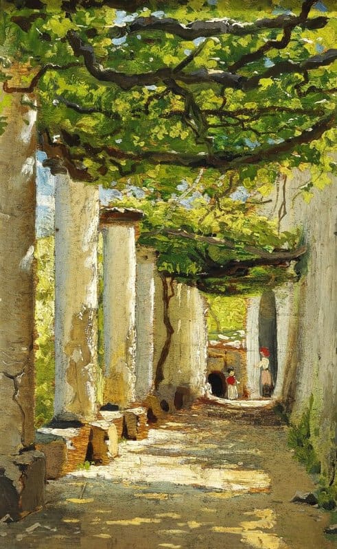Monsted Peder A Shady Pergola On Capri Ca. 1884 museum quality