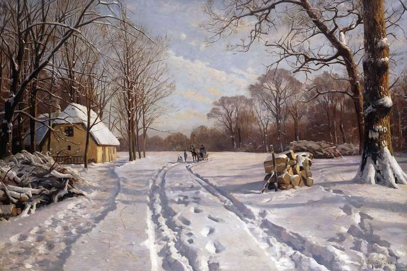 Monsted Peder A Sleigh Ride Through A Winter Landscape 1915 museum quality