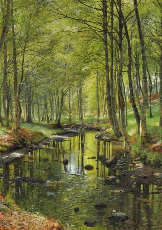 Monsted Peder A Spring Day At A Stream In The Forest At Moesgaard Near Aarhus 1890 museum quality