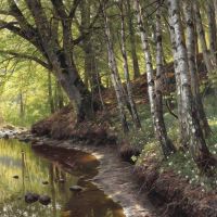 Monsted Peder A Spring Day At A Stream In The Woods 1910