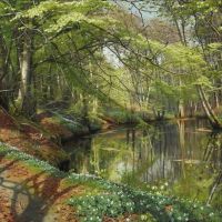 Monsted Peder A Spring Day In The Forest At S By A Stream 1896