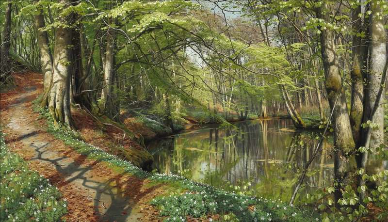 Monsted Peder A Spring Day In The Forest At S By A Stream 1896 museum quality