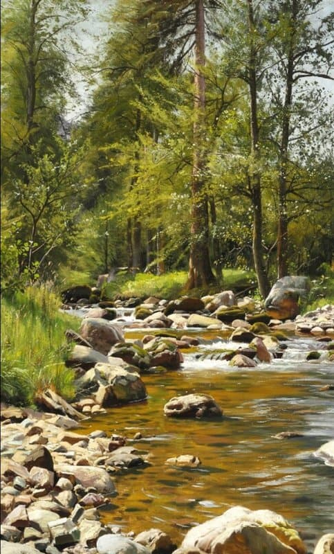 Monsted Peder A Stream In The Forest Early Summer 1907 museum quality