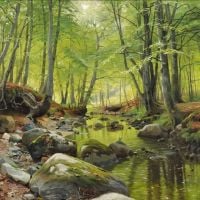 Monsted Peder A Stream Running Through A Beech Forest On A Spring Day 1890