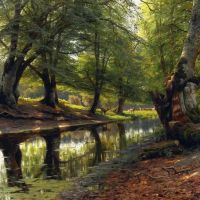 Monsted Peder A Stream Through The Glen Deer In The Distance 1902