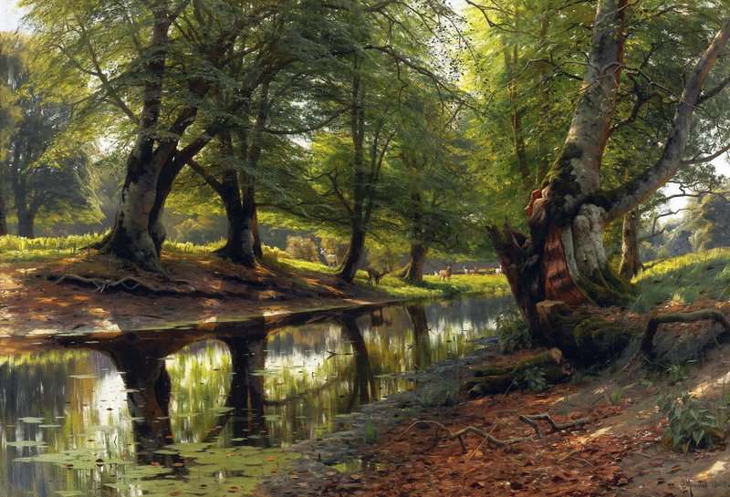 Monsted Peder A Stream Through The Glen Deer In The Distance 1902 museum quality