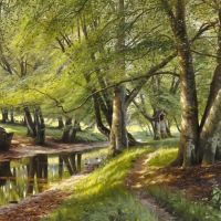 Monsted Peder A Summer Day In The Forest With Deer In The Background 1908