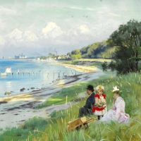 Monsted Peder A Summer Day On The Beach At Helleb K. In The Background Kronborg 1892