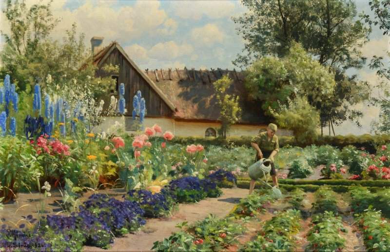 Monsted Peder A Summer S Day In The Farm Garden Sorup 1926 museum quality