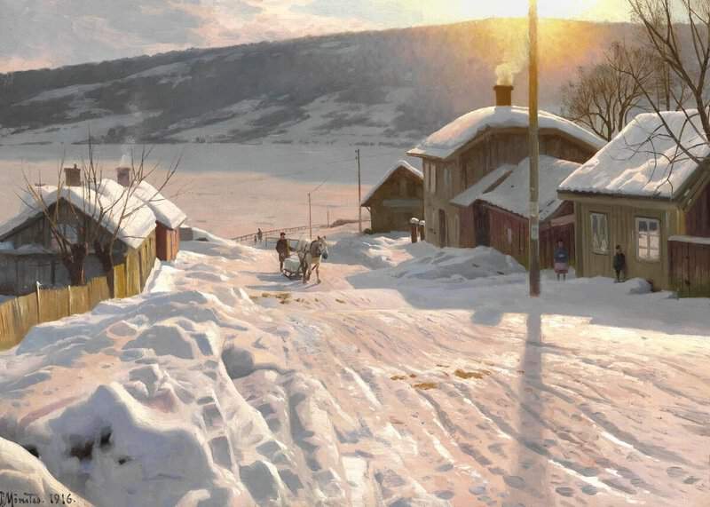 Monsted Peder A Sunny Winter Day In Lillehammer Norway 1916 museum quality