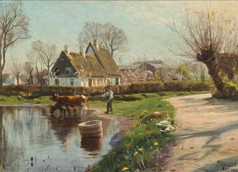 Monsted Peder A The Village Pond In Vridsloselille 1922 museum quality