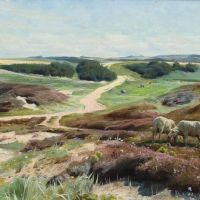 Monsted Peder A View Of Grazing Sheep On The Heath Near S By With Gjeddebjerget In The Distance 1922