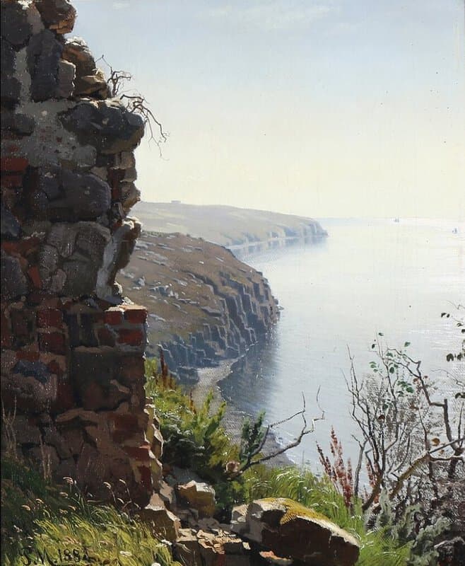 Monsted Peder A View Of The Ocean From The Ruins Of Hammershus On Bornholm 1882 museum quality