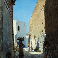 Monsted Peder A View Up A Narrow Street On Capri Shaded From A Hot Sun 1884