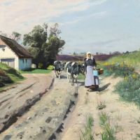Monsted Peder A Woman Driving Cattle A Summer S Day 1922