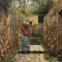 Monsted Peder A Woman In A Narrow Street 1883