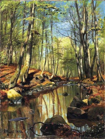 art oil painting reproduction of  Monsted Peder A Wooded River Landscape 1892 museum quality handmade