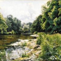 Monsted Peder A Wooded Riverlandscape 1908