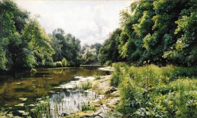 art oil painting reproduction of  Monsted Peder A Wooded Riverlandscape 1908 museum quality handmade
