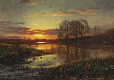 art oil painting reproduction of  Monsted Peder Aften Ved Suseaaen - N Sbyholm 1901 museum quality handmade