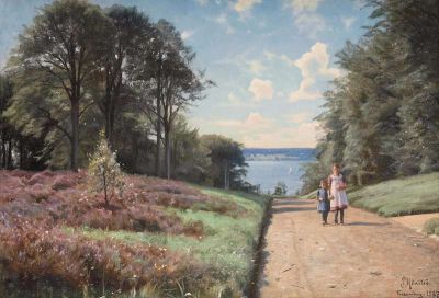 art oil painting reproduction of  Monsted Peder An Afternoon Stroll 1927 museum quality handmade