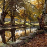 Monsted Peder An Autumn Day With Grazing Deer By A Stream In The Deer Park 1906
