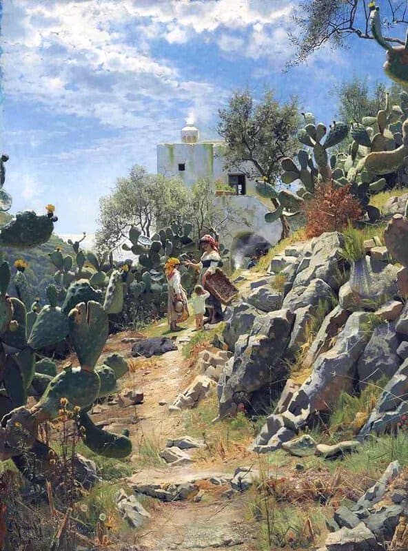 Monsted Peder At Noon On A Cactus Plantation In Capri 1885 museum quality