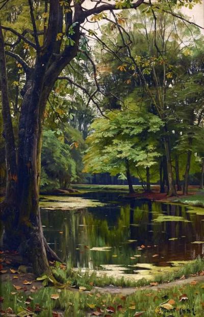 art oil painting reproduction of  Monsted Peder Autumn Day In The Forest 1889 museum quality handmade
