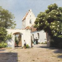 Monsted Peder Before The Church A Sunny Spring Day 1928