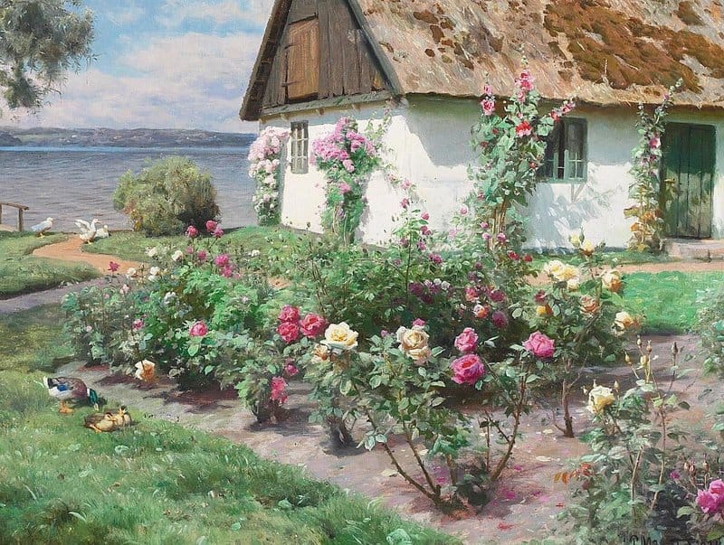 Monsted Peder Blomstrende Roser Ved Et Gammelt Havehus Sorup 1934 museum quality