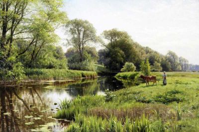 art oil painting reproduction of  Monsted Peder By The River 1908 museum quality handmade