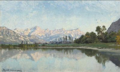 art oil painting reproduction of  Monsted Peder Calm Day At Lake Geneva Switzerland 1887 museum quality handmade