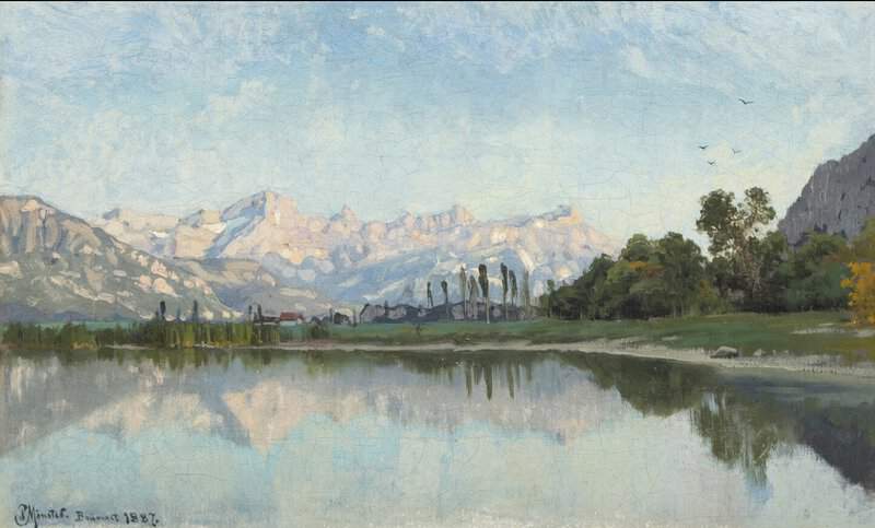 Monsted Peder Calm Day At Lake Geneva Switzerland 1887 museum quality