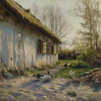 Monsted Peder Children Feeding Ducks At Sunrise 1919