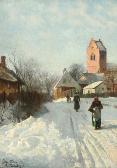 art oil painting reproduction of  Monsted Peder Christmas Day museum quality handmade