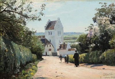 art oil painting reproduction of  Monsted Peder Churchgoers On Their Way To Sct. Jorgens Kirke On A Sunny Day 1925 museum quality handmade