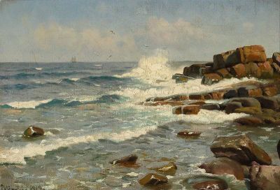 art oil painting reproduction of  Monsted Peder Coastal View From Bornholm 1919 museum quality handmade