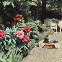 Monsted Peder Courtyard Exterior With Two Puppies On A Summer Day 1932