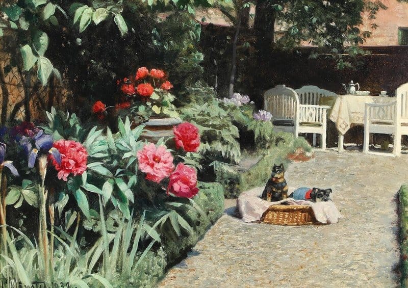 Monsted Peder Courtyard Exterior With Two Puppies On A Summer Day 1932 museum quality